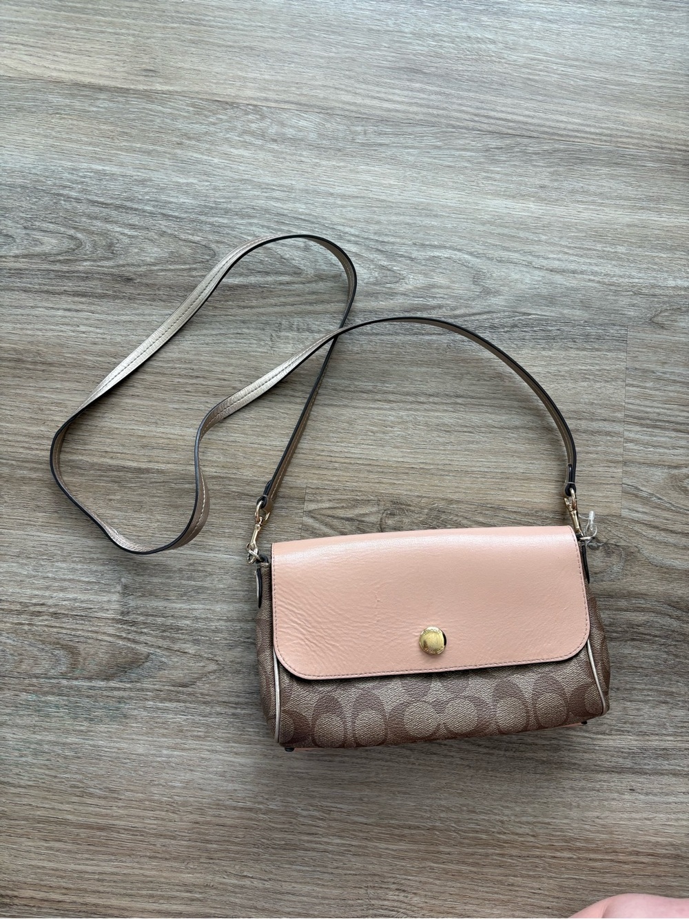 Pink and Tan Crossbody reversible coach purse